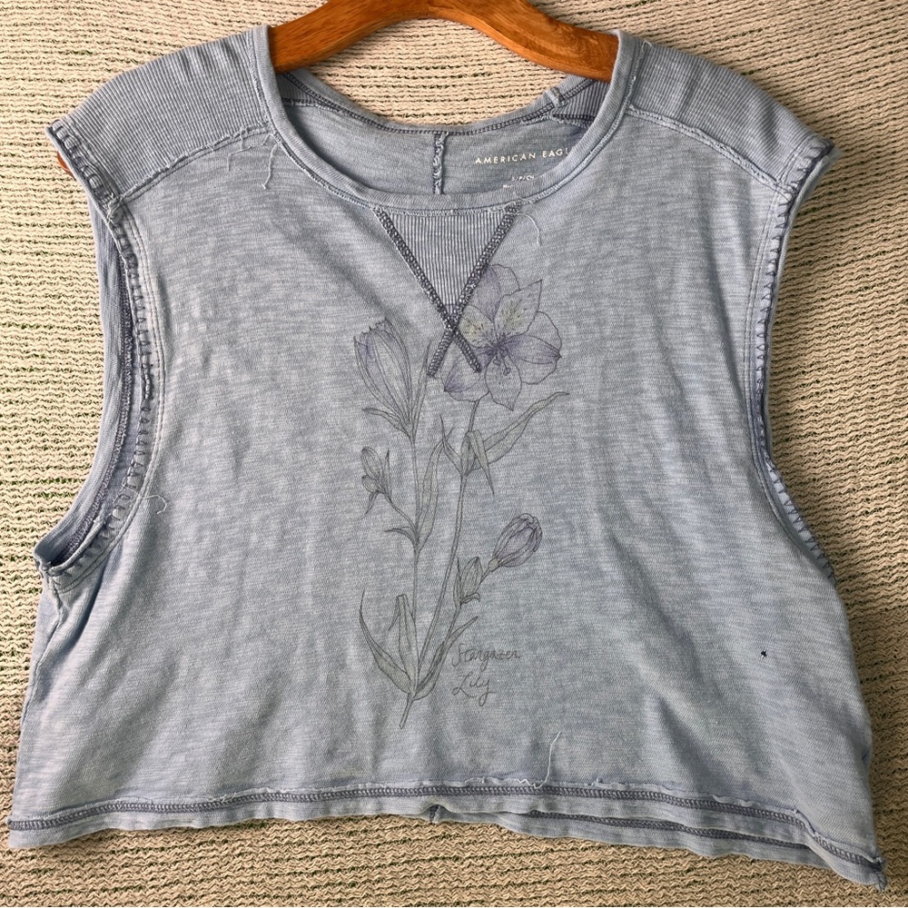 American Eagle Baggy Cropped Cotton Sleeveless Shirt